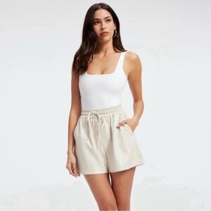 Good American Better Than Leather Bone/Cream High Waist Shorts
